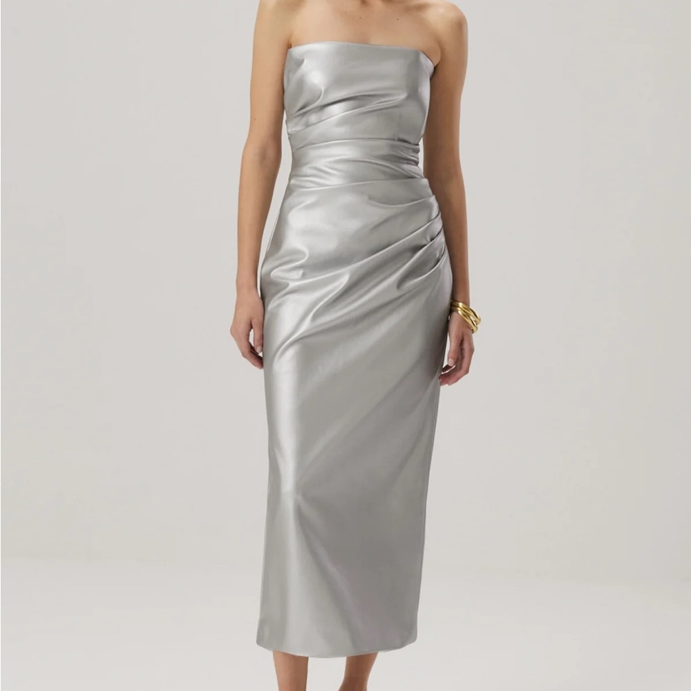 Misha Isolde Silver Leather Midi Dress